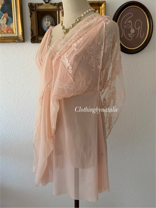 Peach Lace Mesh Mini Dress size S/M