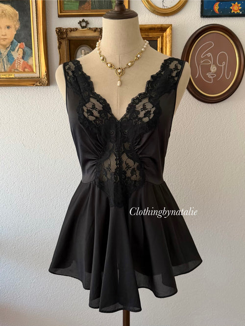 Vintage Black Nylon Mini Dress size M