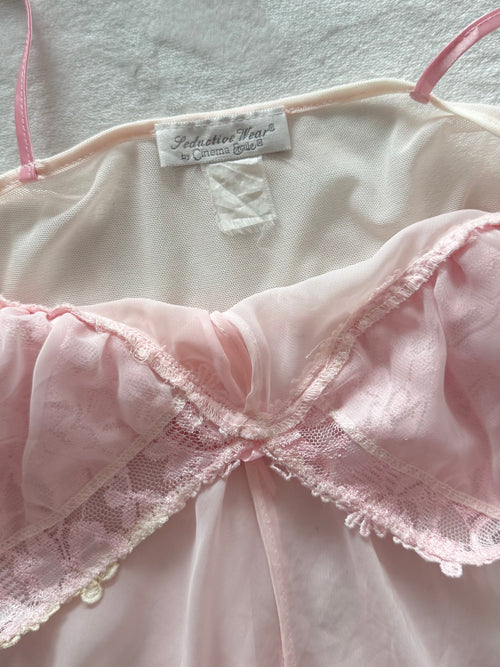 Cinema Etoile Pink Chiffon Lace Babydoll Size M