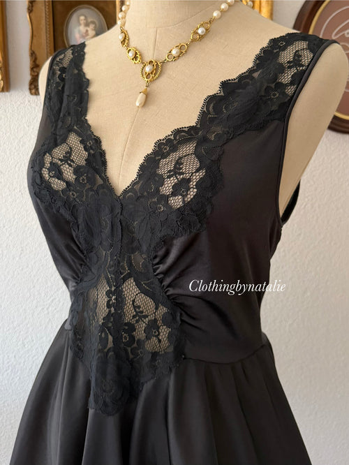 Vintage Black Nylon Mini Dress size M
