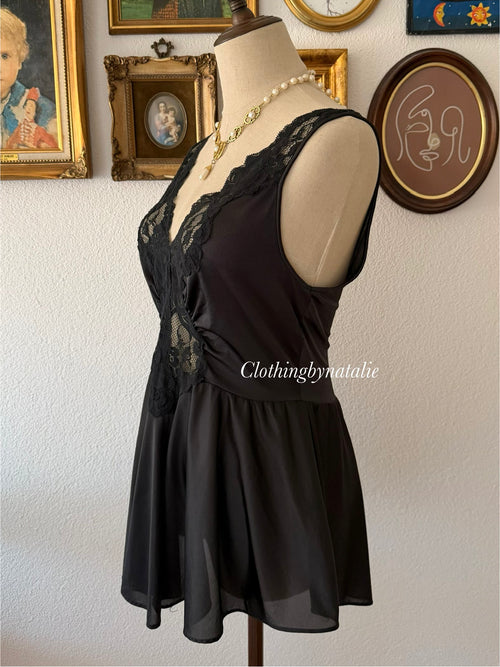 Vintage Black Nylon Mini Dress size M