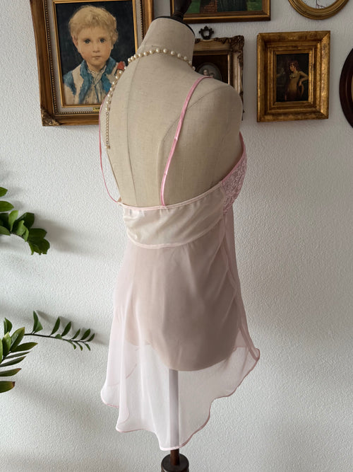 Cinema Etoile Pink Chiffon Lace Babydoll Size M