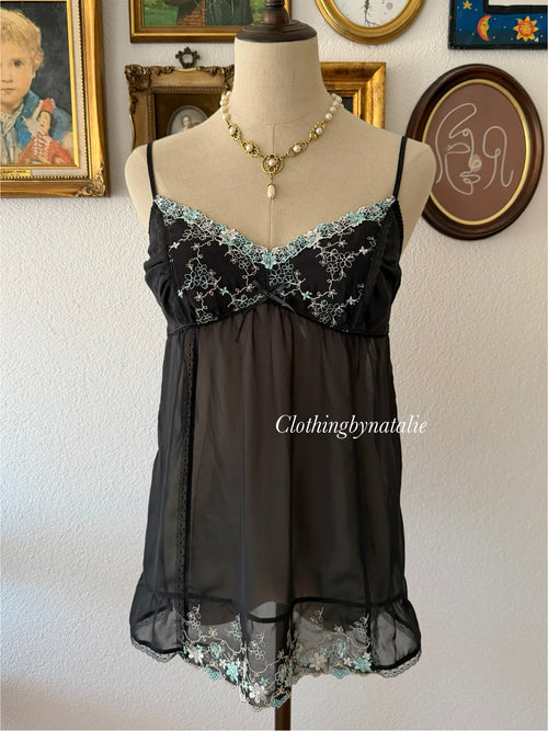 Black Blue Chiffon Cami size S/small M