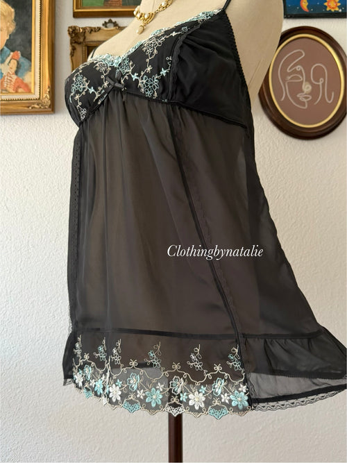 Black Blue Chiffon Cami size S/small M