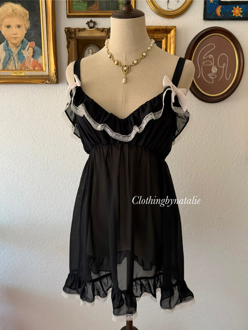 Flora Black Chiffon Babydoll size M