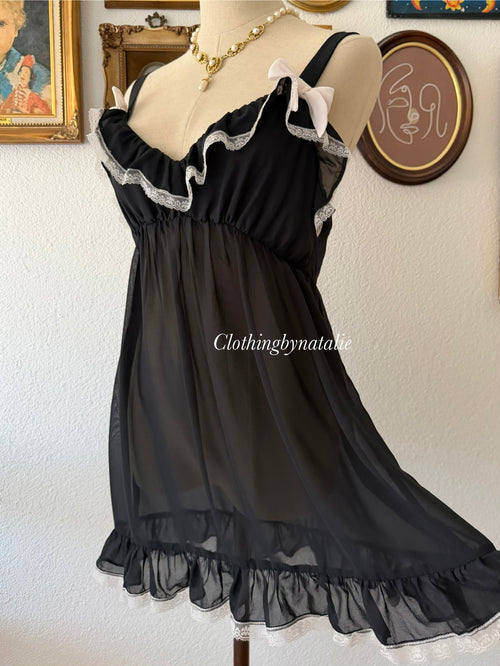Flora Black Chiffon Babydoll size M