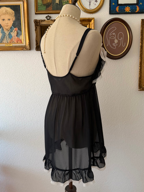 Flora Black Chiffon Babydoll size M