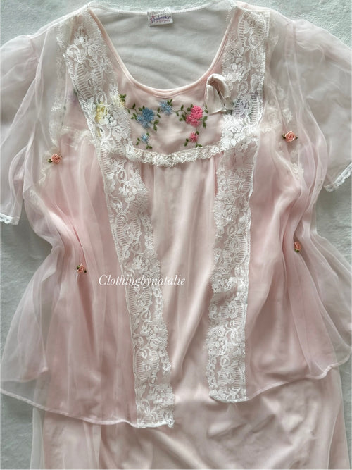Vintage Soft Pink Nylon Chiffon Set Size S/M