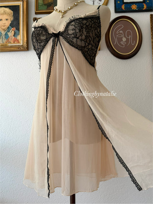 Black Orange Glitter Mesh Babydoll size S/small M