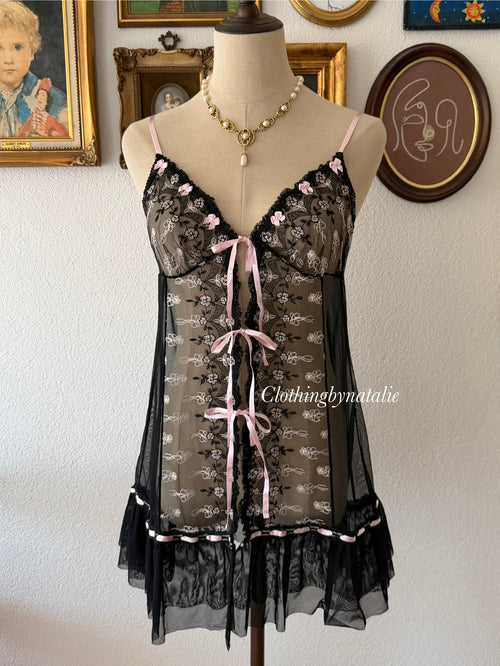 Embroidery Black Mesh Babydoll size M