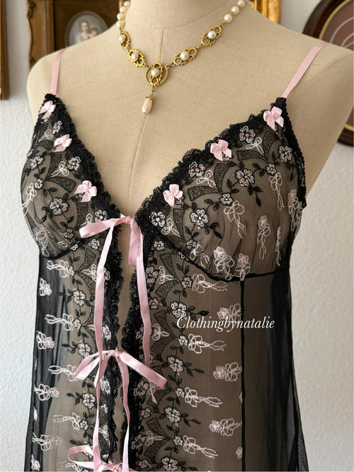 Embroidery Black Mesh Babydoll size M