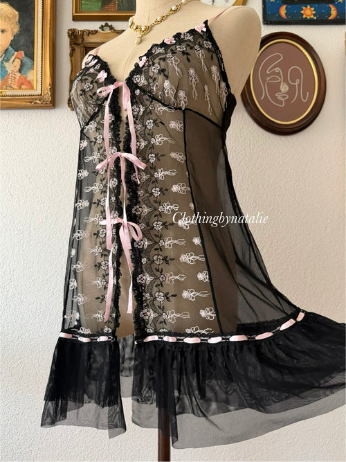 Embroidery Black Mesh Babydoll size M