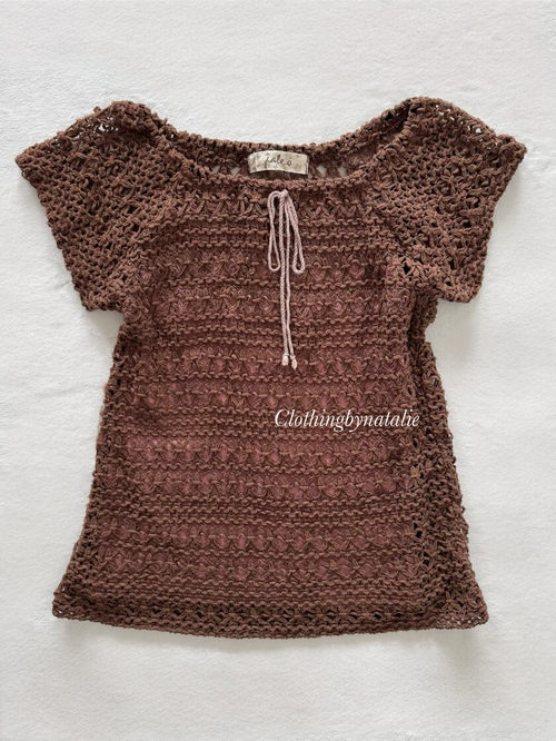 Brown Pink Crochet Blouse Set Size S