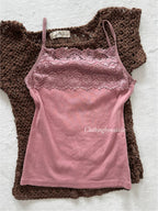 Brown Pink Crochet Blouse Set Size S