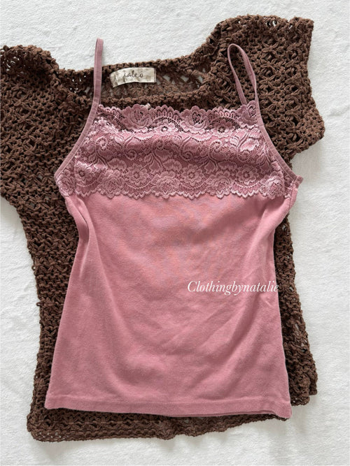 Brown Pink Crochet Blouse Set Size S