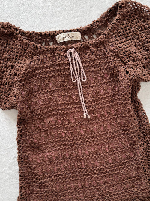 Brown Pink Crochet Blouse Set Size S