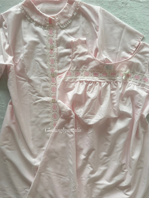 Vintage Blush Pink Cotton Nightgown Set Size M