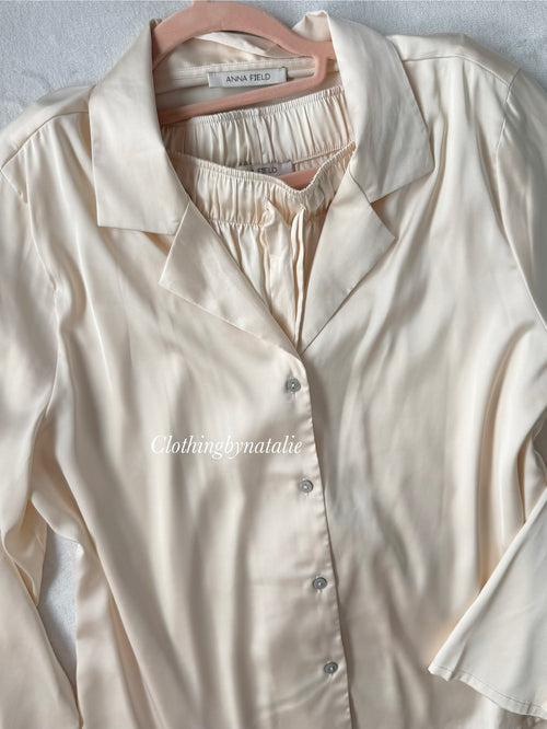 Cream Satin Pyjama Set Size M