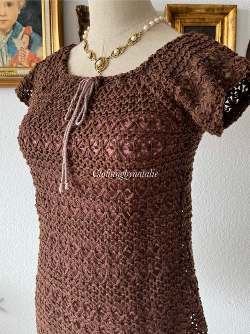 Brown Pink Crochet Blouse Set Size S
