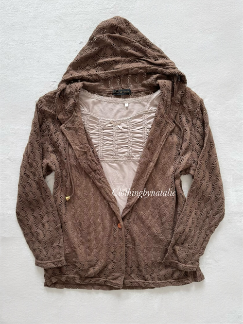 Whimsical Brown Knit Hooded Set Size S