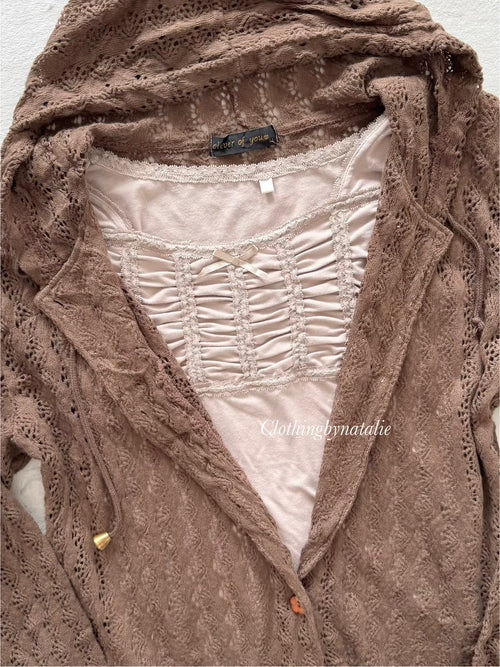 Whimsical Brown Knit Hooded Set Size S