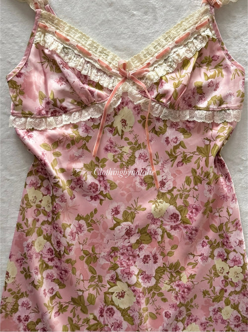 Floral Pink Satin Slip Dress Size XS