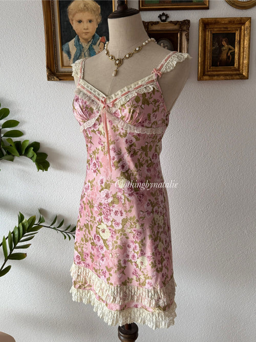 Floral Pink Satin Slip Dress Size XS