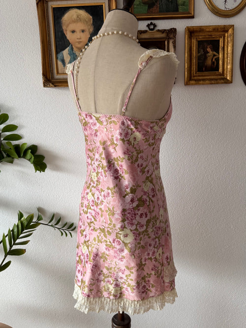 Floral Pink Satin Slip Dress Size XS