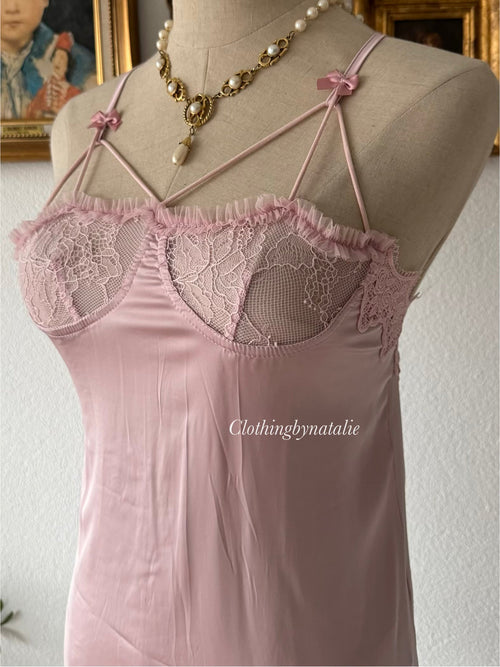 Romantic Pink Satin Mini Dress Size XS