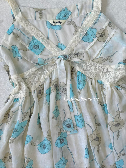 Blue Floral Chiffon Sheer Slip Size S
