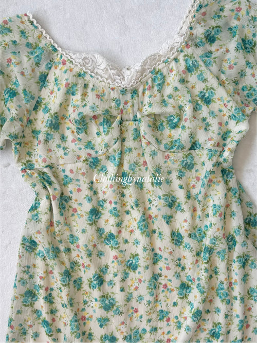 Green Floral Chiffon Babydoll Dress size S