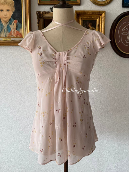 Sheer Floral Pink Chiffon Blouse Size S