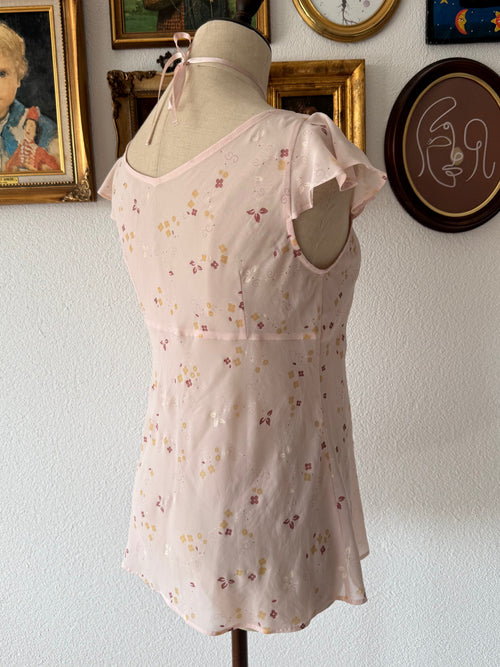 Sheer Floral Pink Chiffon Blouse Size S