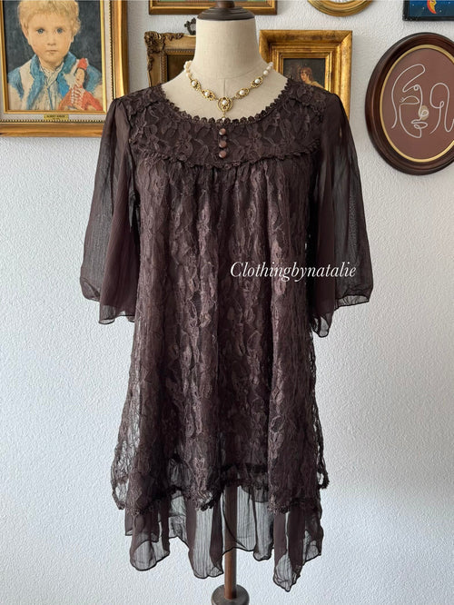 Whimsical Brown Lace Babydoll Size S
