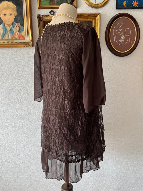 Whimsical Brown Lace Babydoll Size S