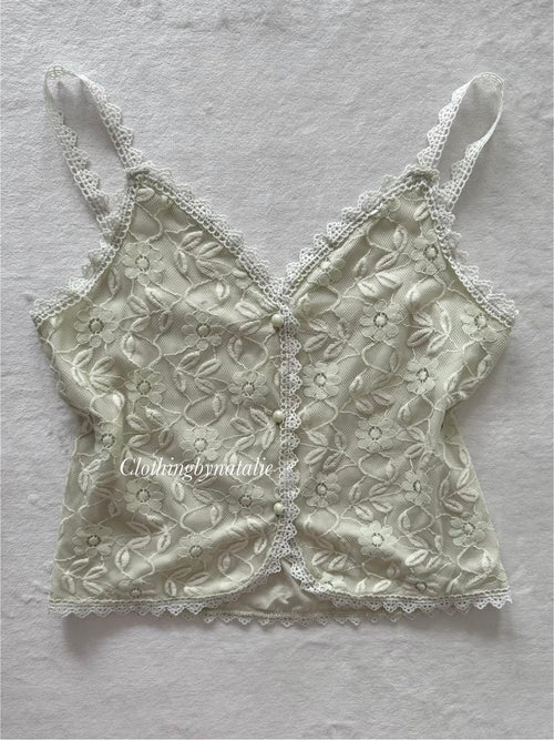 Y2K Green Lace Nylon Cami Size S
