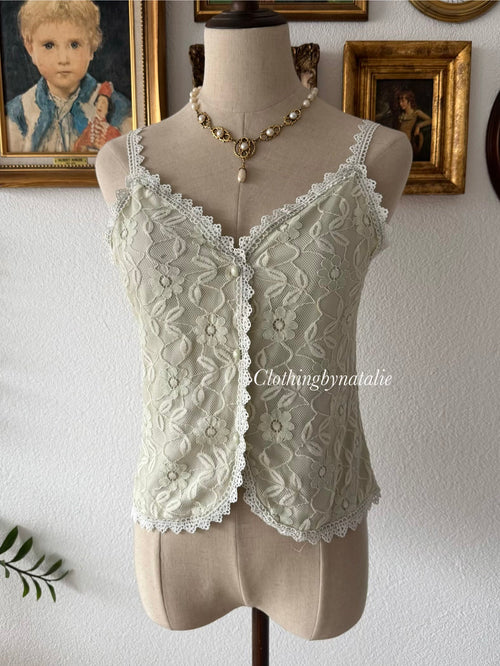 Y2K Green Lace Nylon Cami Size S