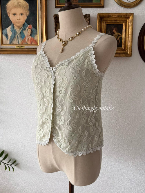 Y2K Green Lace Nylon Cami Size S