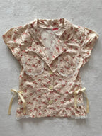 Y2K Floral Cotton Blouse Size XS
