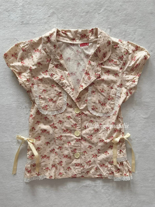 Y2K Floral Cotton Blouse Size XS