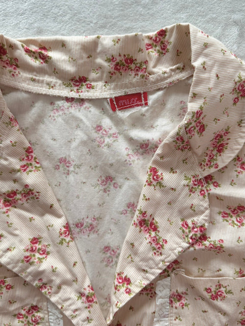 Y2K Floral Cotton Blouse Size XS