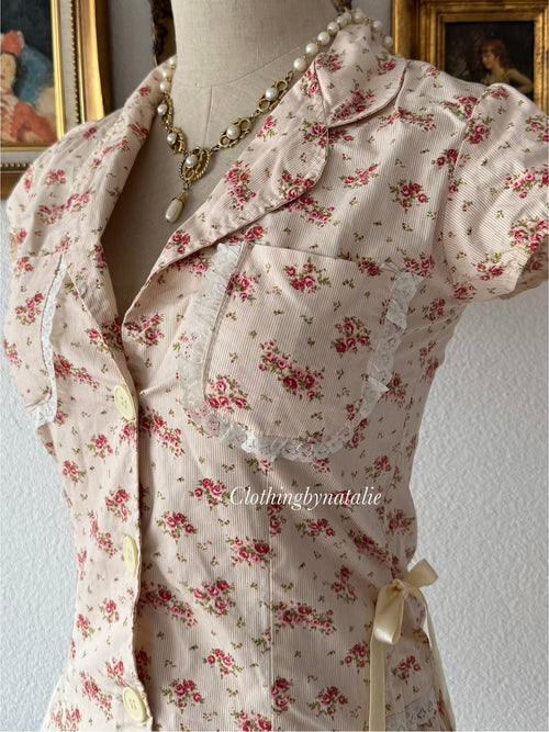 Y2K Floral Cotton Blouse Size XS