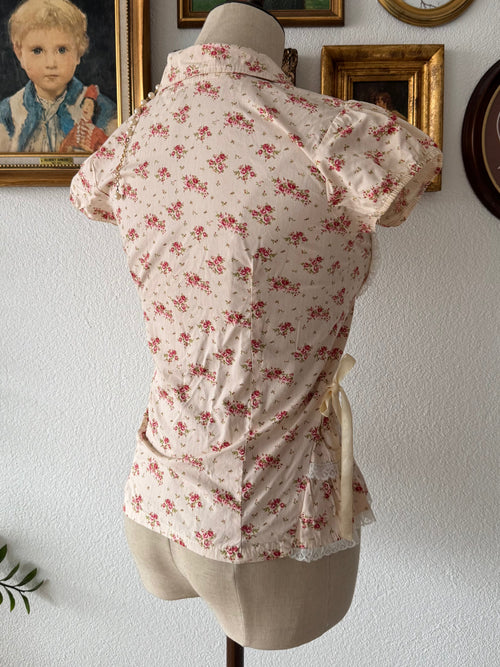 Y2K Floral Cotton Blouse Size XS