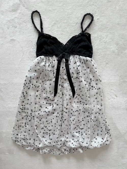 Black White Poka Dot Chiffon Babydoll size S