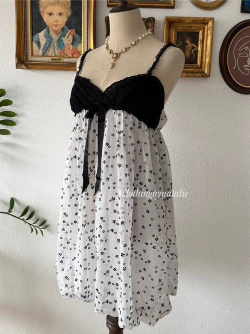 Black White Poka Dot Chiffon Babydoll size S