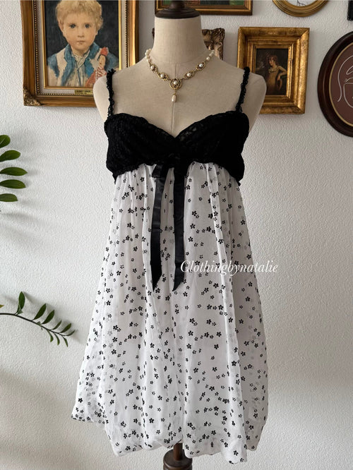 Black White Poka Dot Chiffon Babydoll size S