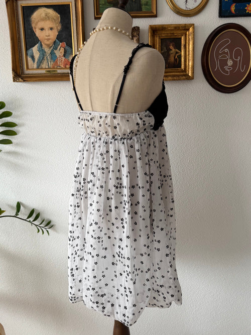 Black White Poka Dot Chiffon Babydoll size S