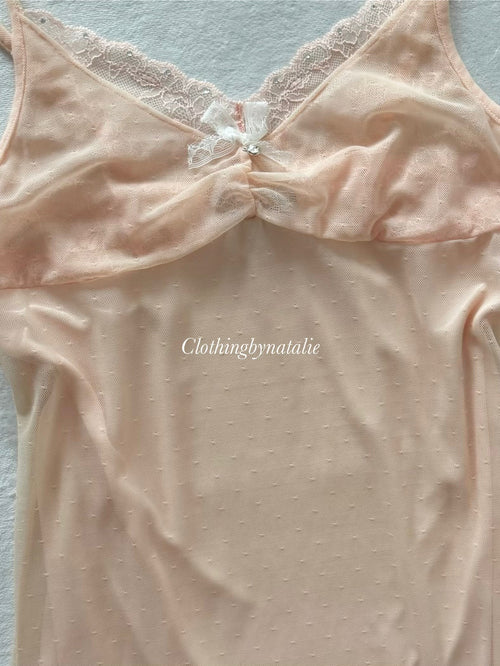 Blush Orange Mesh Lace Slip Size S
