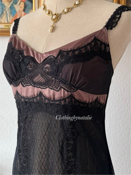 Black Purple Lace Slip Size S