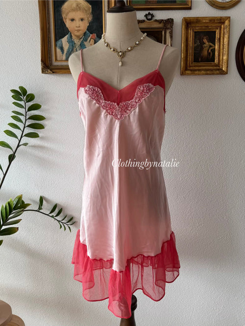 Vintage Pink Satin Babydoll Size M/small L